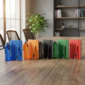 kit personalizado para eventos squeeze + caderno + caneta