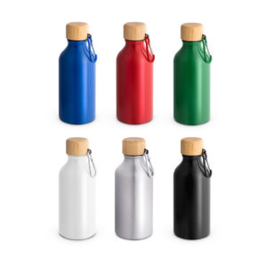 garrafa squeeze rox alumínio 400ml c/ tampa em bambu e mosquetão