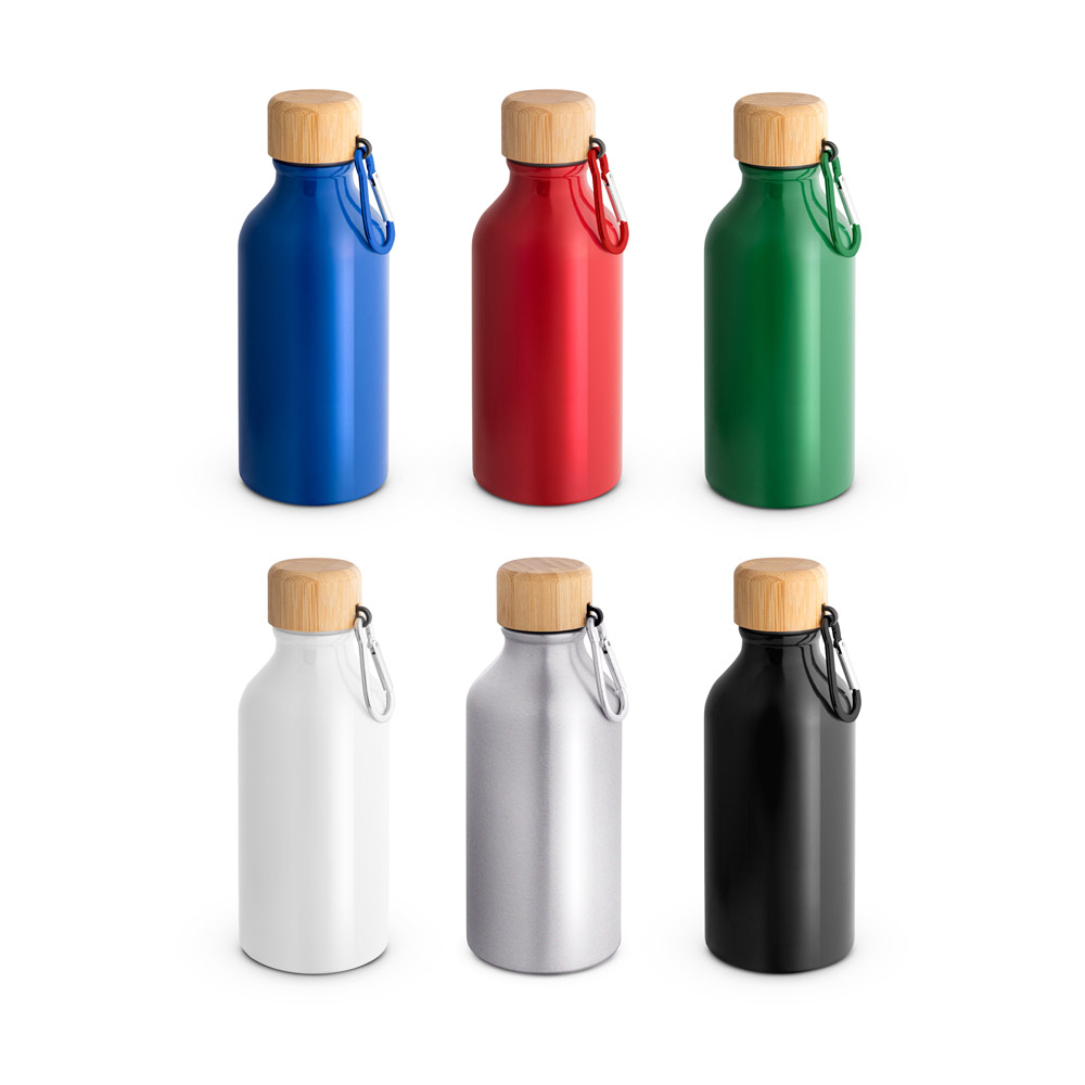 garrafa squeeze rox alumínio 400ml c/ tampa em bambu e mosquetão garrafa squeeze rox alumínio 400ml c/ tampa em bambu e mosquetão